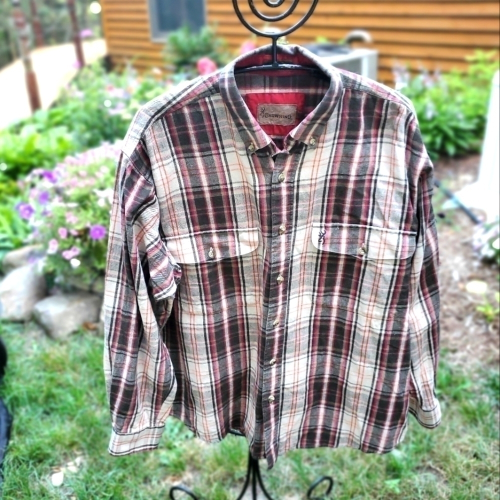 Browning Super Natural Fall Plaid Long Sleeve Casual Button Down Sz XLT Shirt